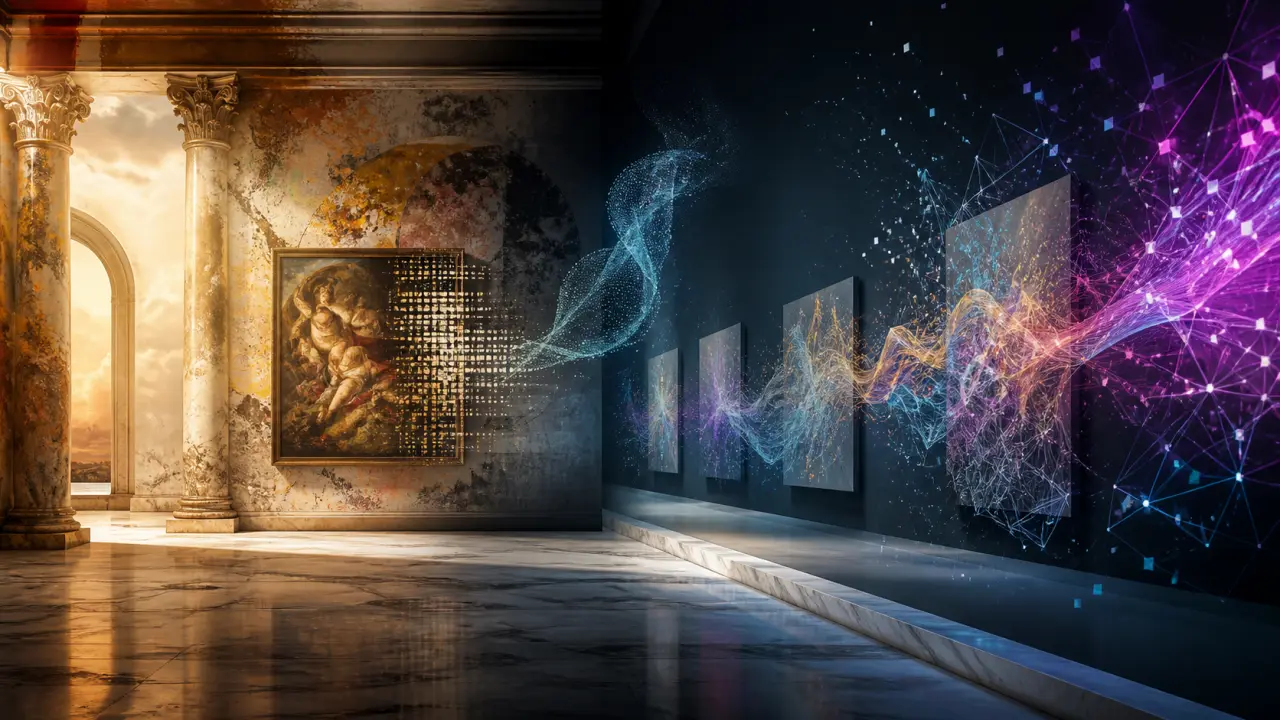 Œuvre d’art génératif exposée dans une galerie contemporaine