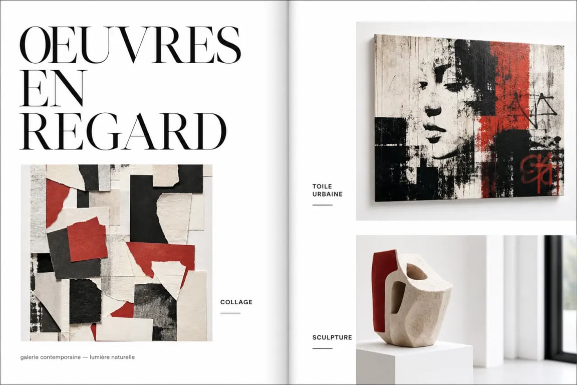 Galerie art jingle avec tableaux, sculptures et collages d’art urbain