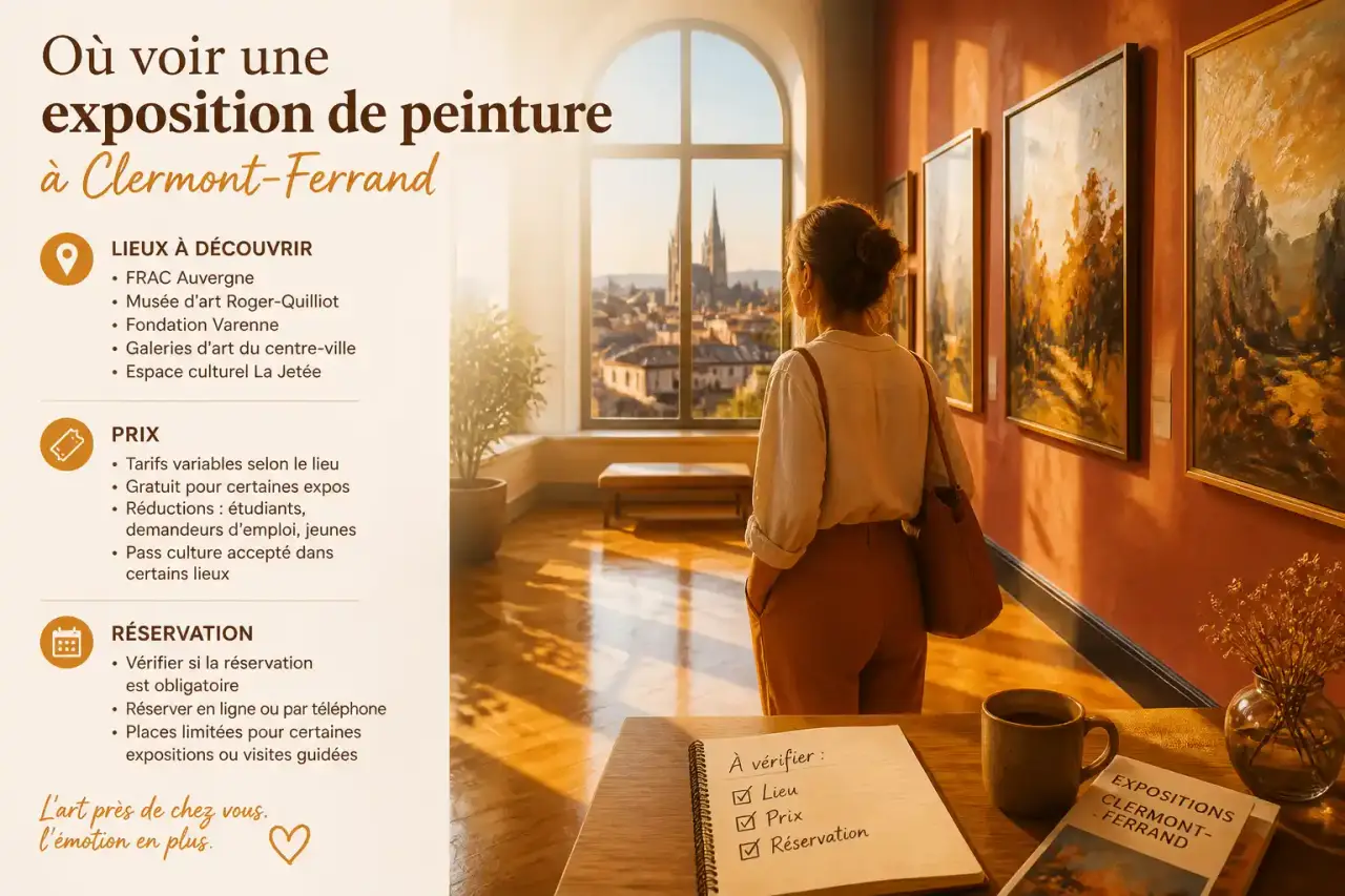 Où voir une exposition de peinture à Clermont-Ferrand, et comment vérifier le lieu, le prix et la réservation ?