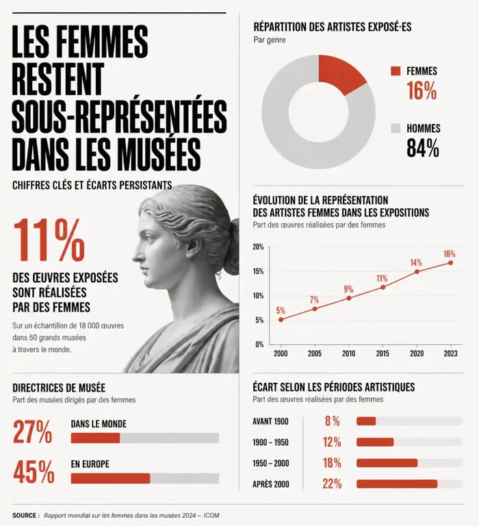 Infographie sur les statistiques de visibilité des femmes artistes dans l'art féministe