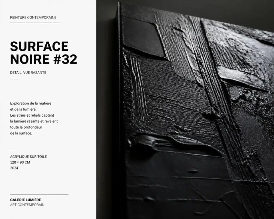Peinture noir artiste texture Outrenoir Soulages avec reflets de lumière
