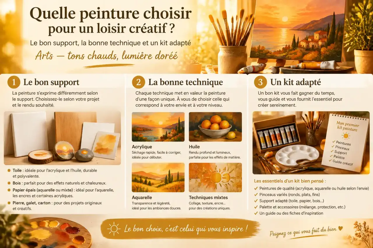 Quelle peinture choisir pour un loisir créatif : le bon support, la bonne technique et un kit adapté