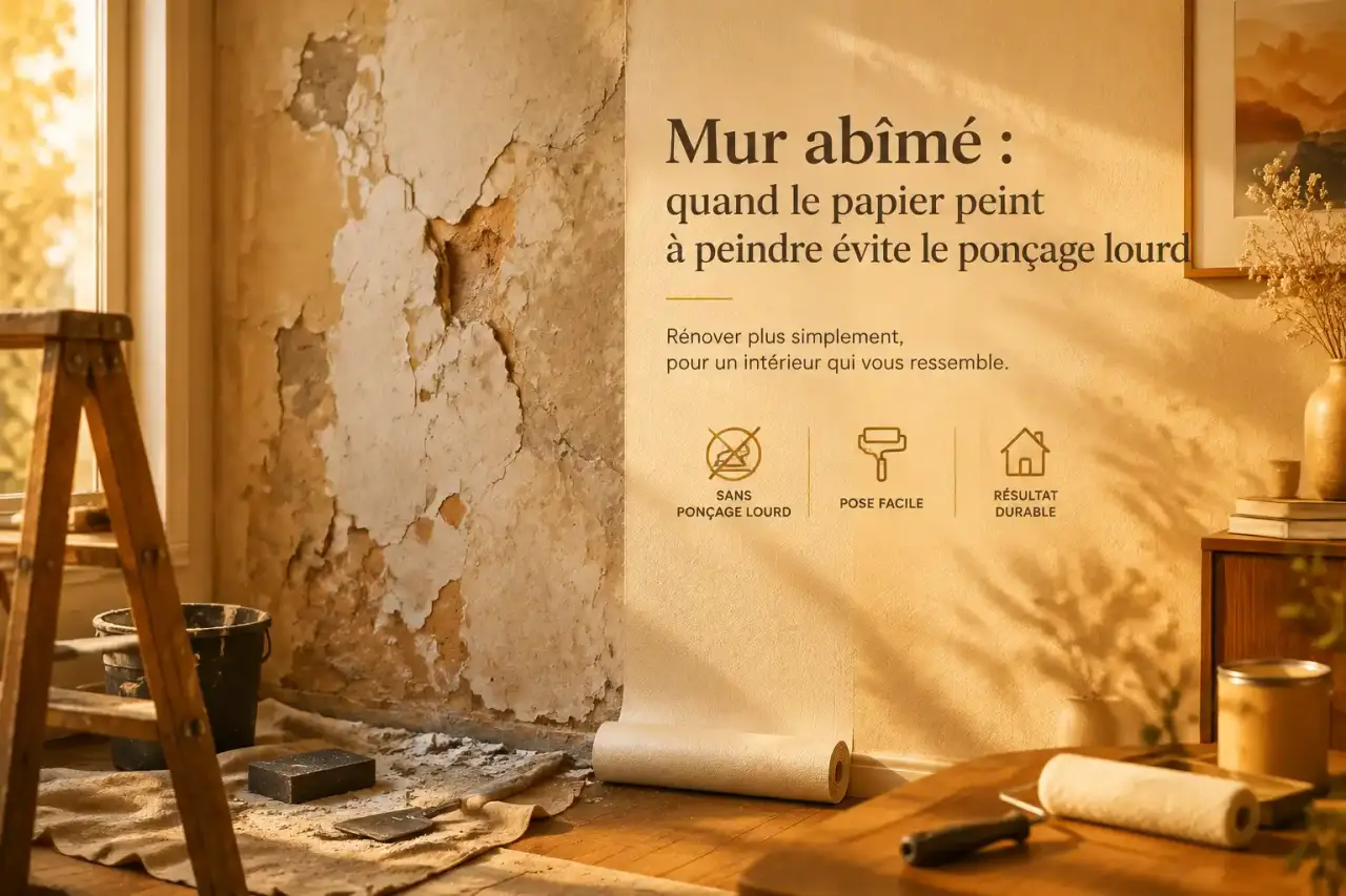 Mur abîmé : quand le papier peint à peindre évite le ponçage lourd