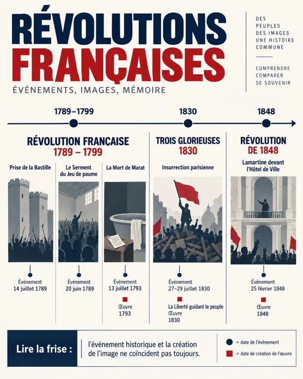 Tableau Révolution française : chronologie visuelle des œuvres de 1789, 1830 et 1848