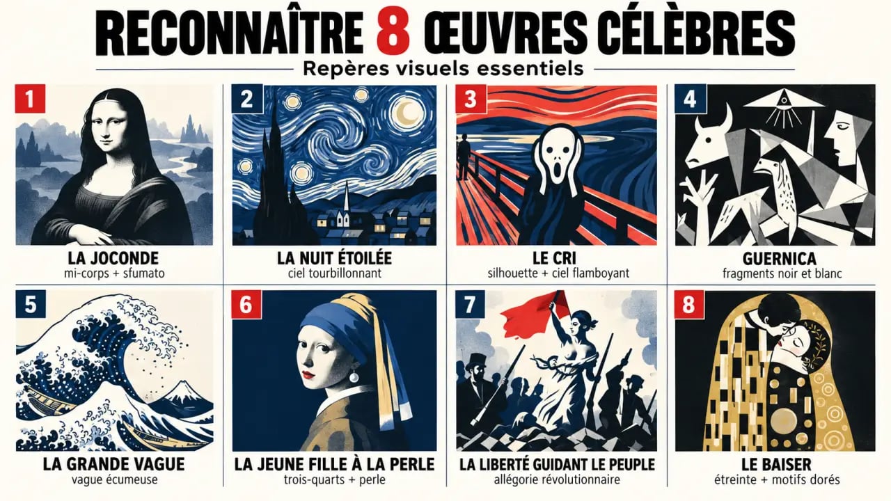 Infographie pour reconnaître une oeuvre d’art connue grâce à ses principaux indices visuels