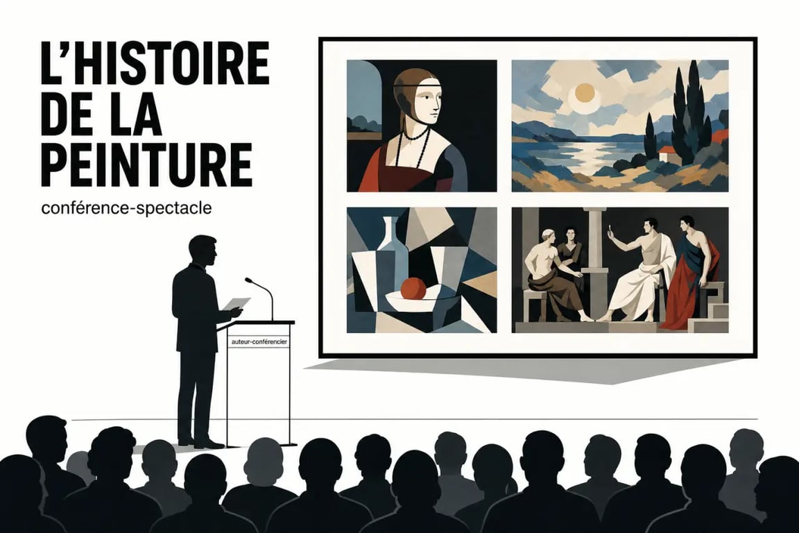Toute l’histoire de la peinture en moins de deux heures : scène de spectacle avec projections d’œuvres sur grand écran