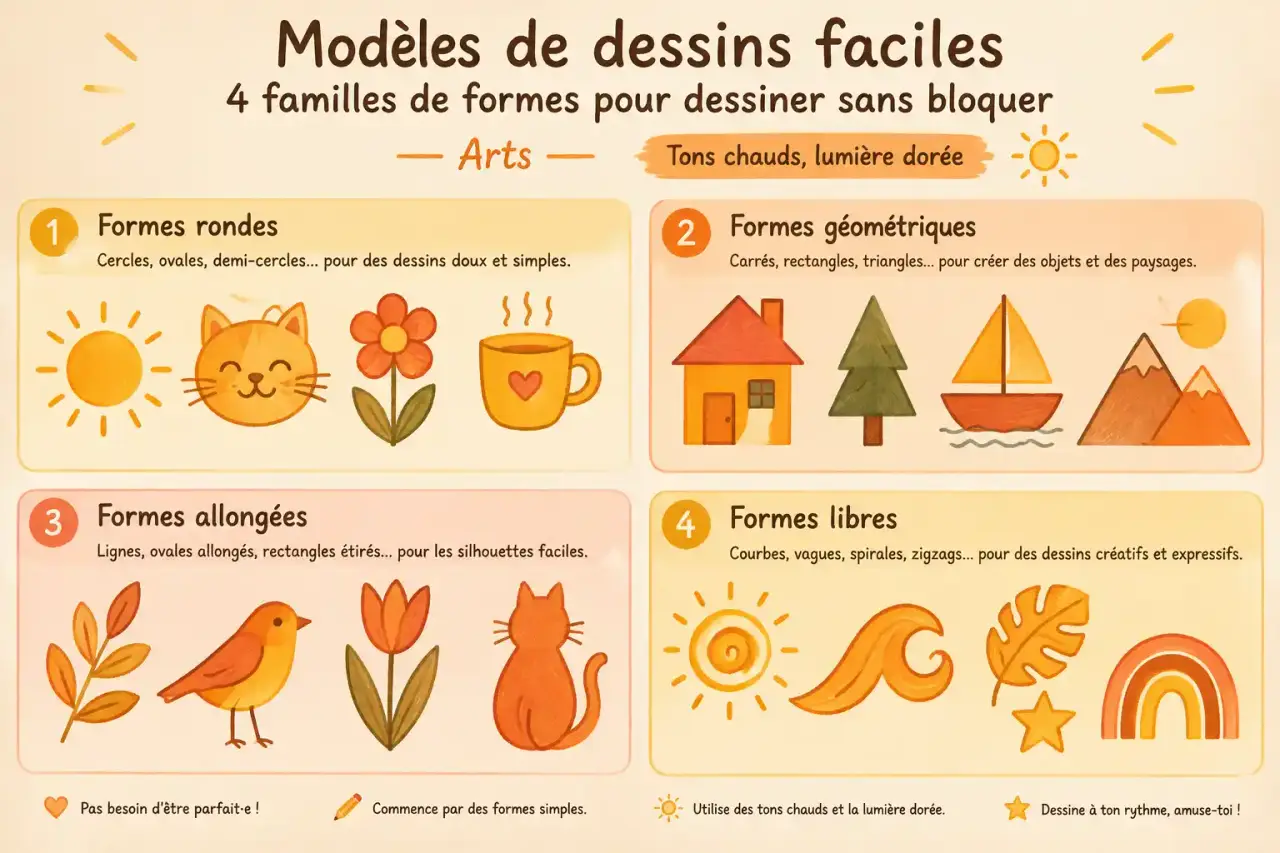 Modèles de dessins faciles : 4 familles de formes pour dessiner sans bloquer