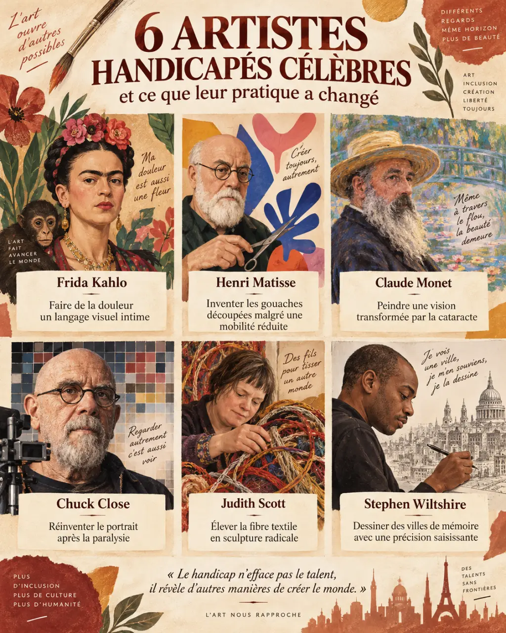 6 artistes handicapés célèbres et ce que leur pratique a changé