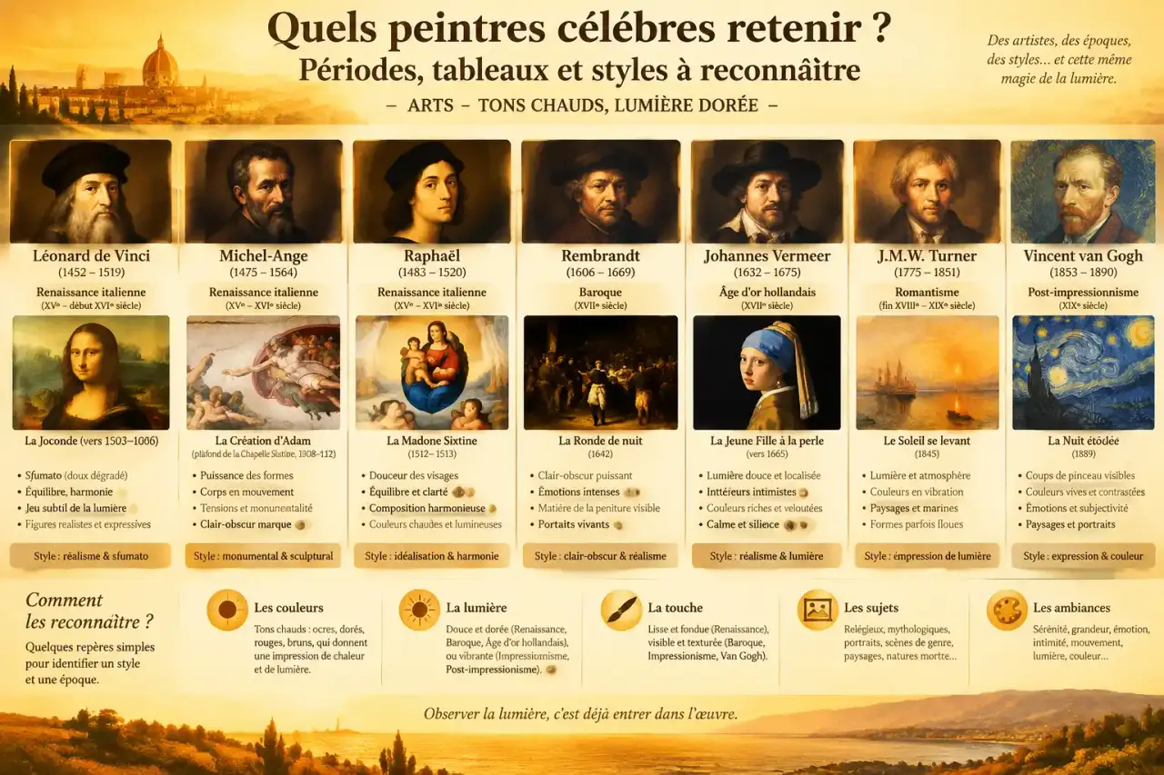 Quels peintres célèbres retenir : périodes, tableaux et styles à reconnaître