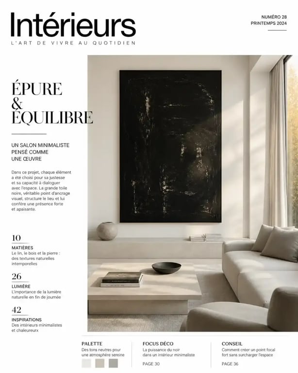 Peinture noir artiste dans un intérieur salon minimaliste