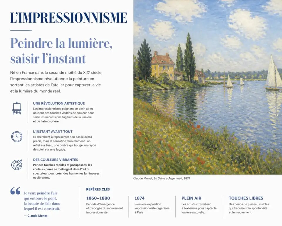 Paysage de style impressionniste, représentant l'évolution des peintres les plus connus.