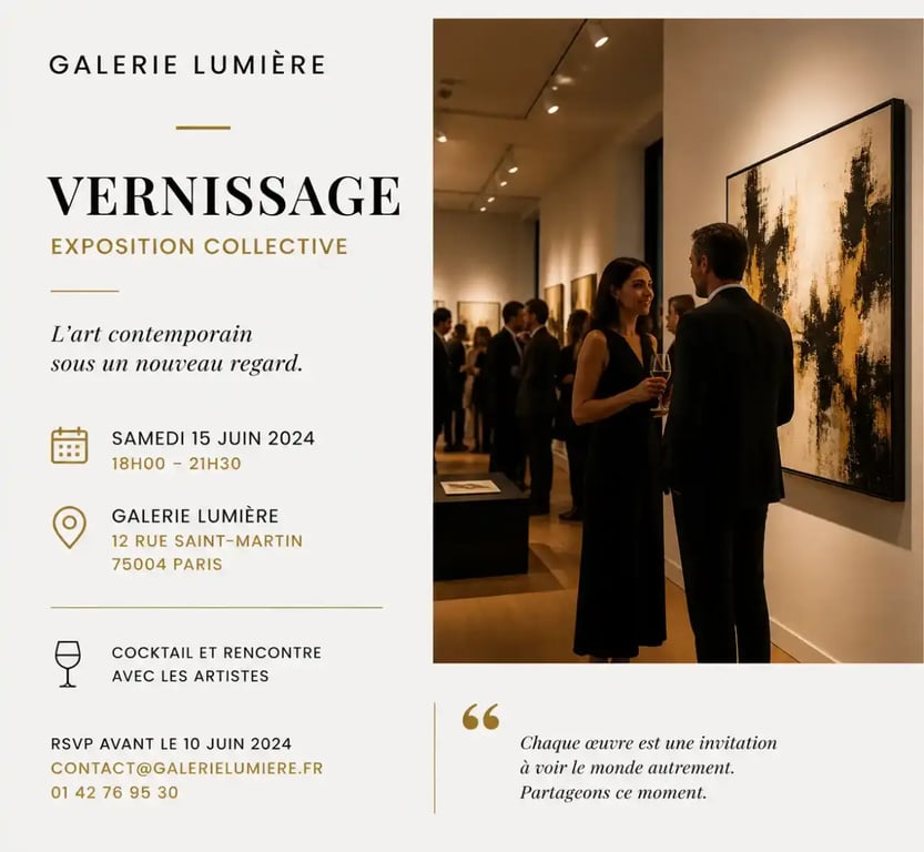 Vernissage d'une exposition de peinture dans une galerie d'art contemporain