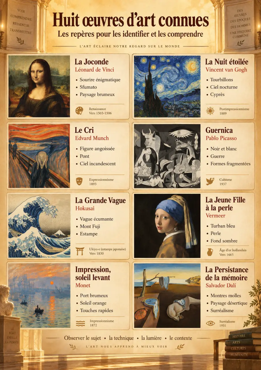 Huit œuvres d’art connues, les repères pour les identifier et les comprendre